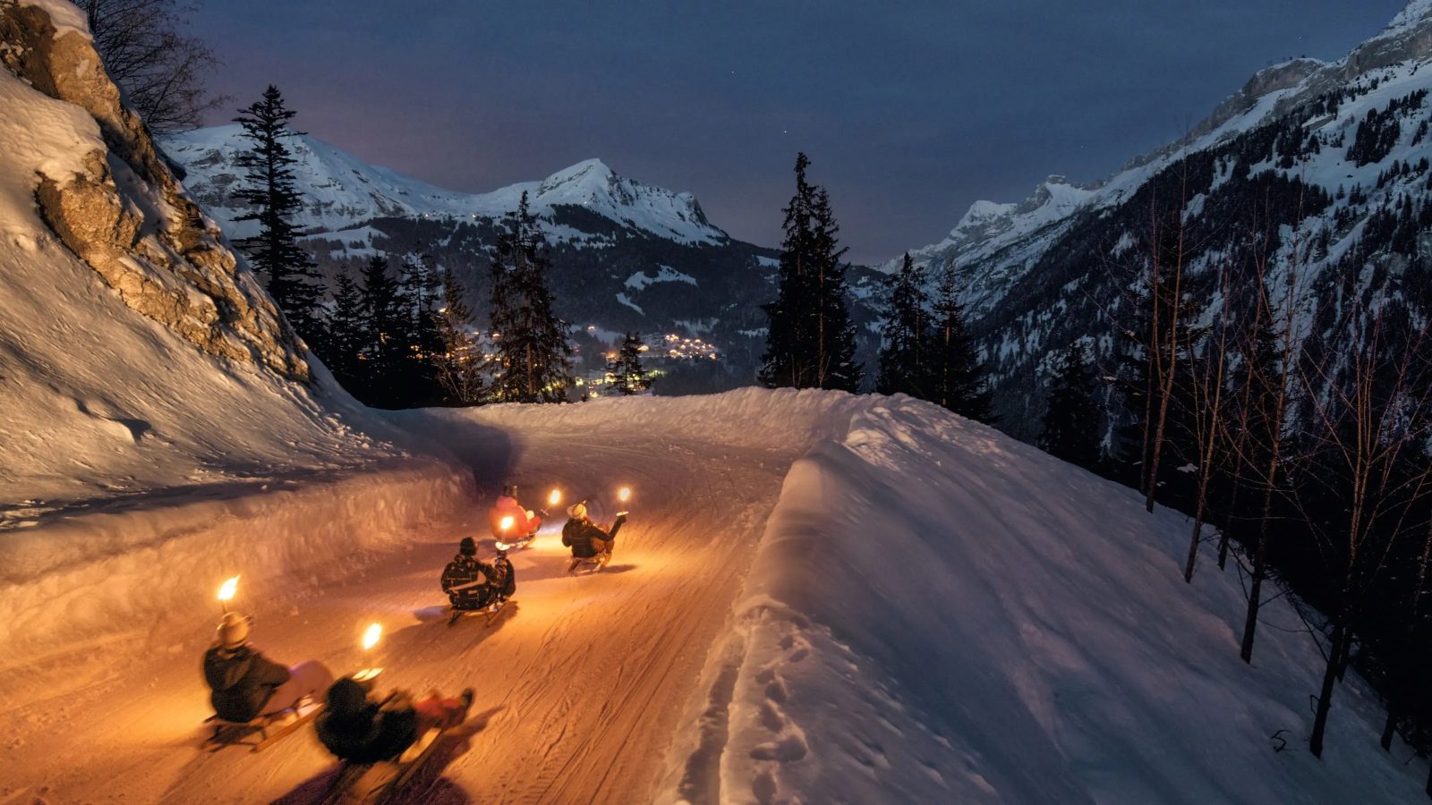 Interlaken Night Sledding on Illuminated Alpine Runs