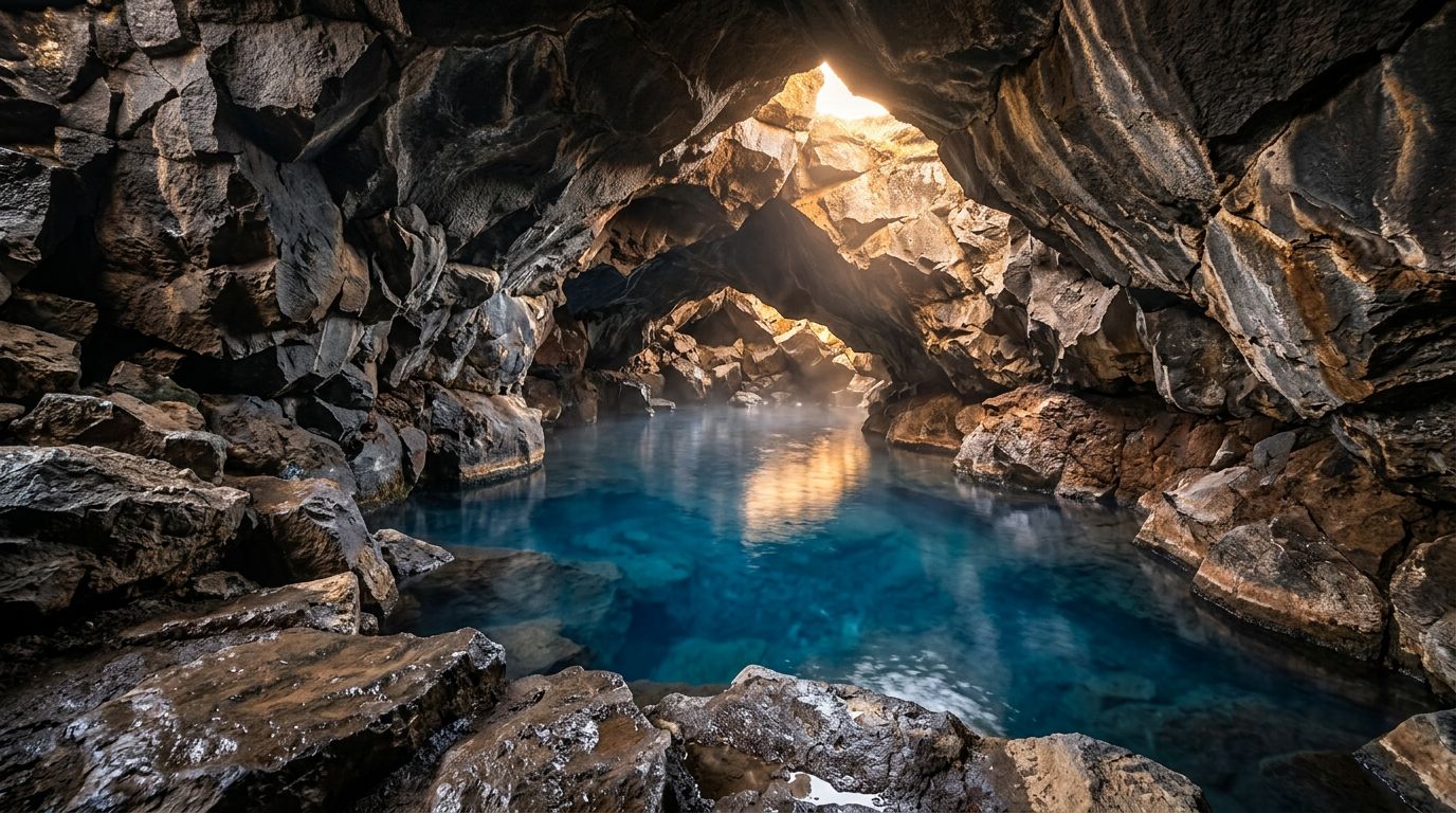 Grjotagja cave interior thermal spring
