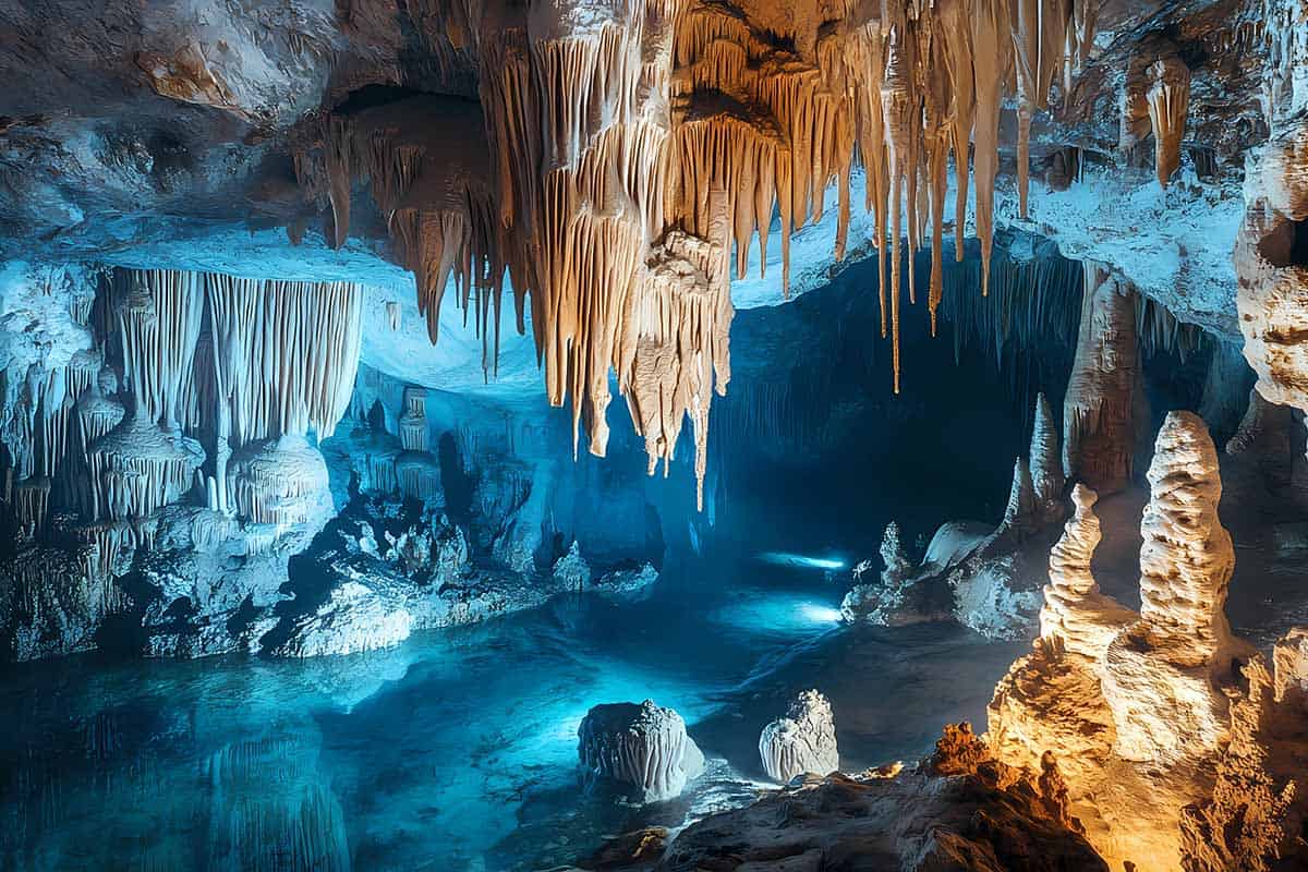 Cave route — stalactites and stalagmites