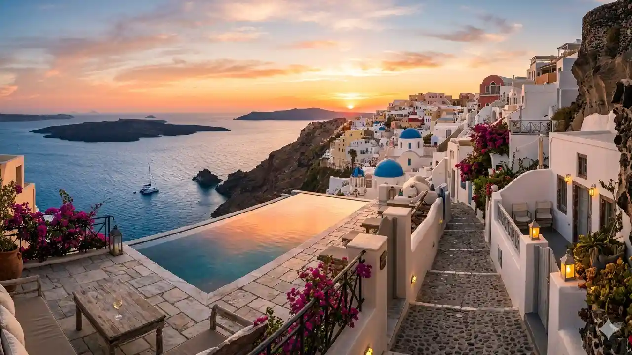 Oia Sunset Viewpoint from Water