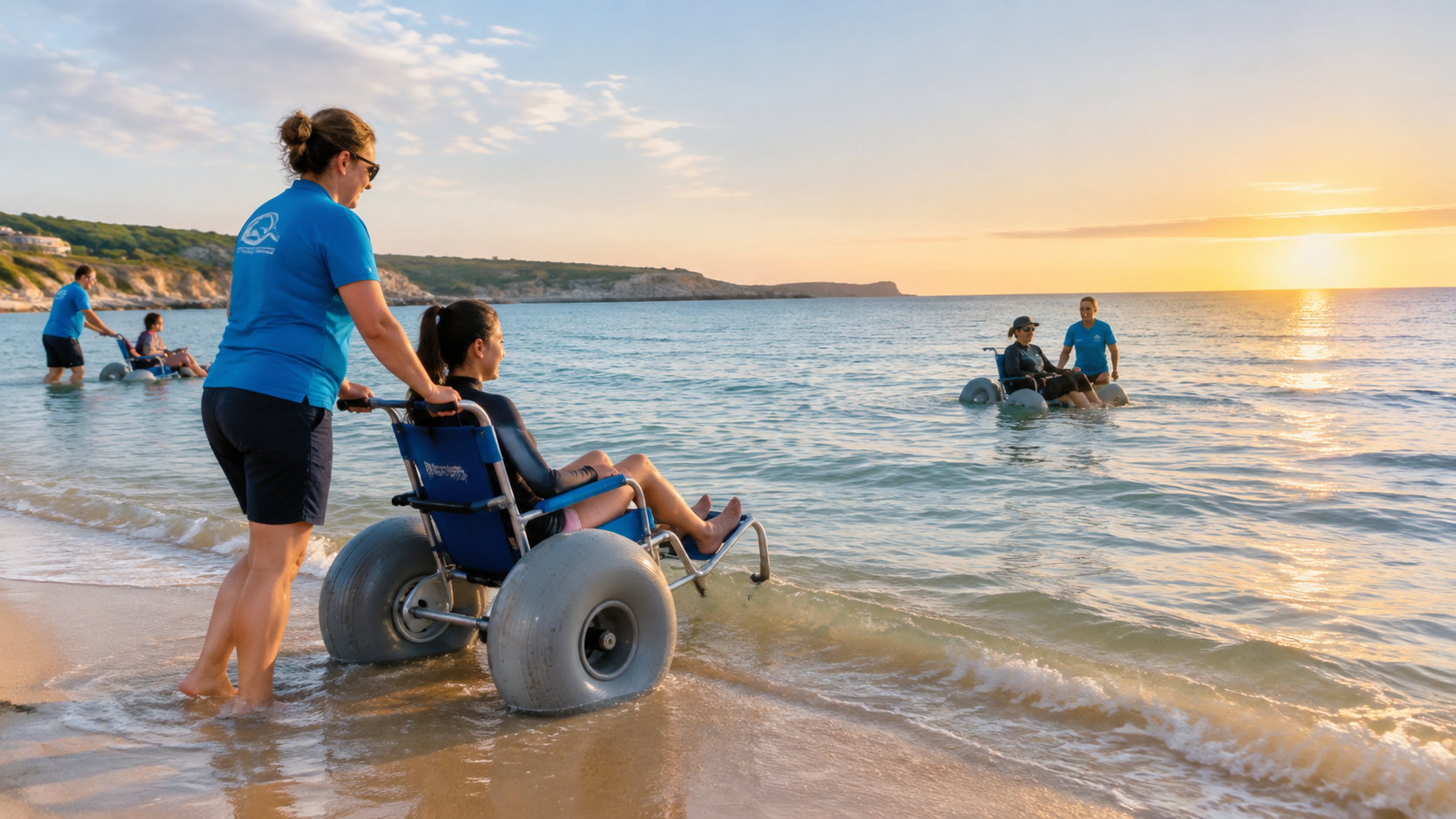 They use adapted chairs to ensure everyone can enjoy the water.