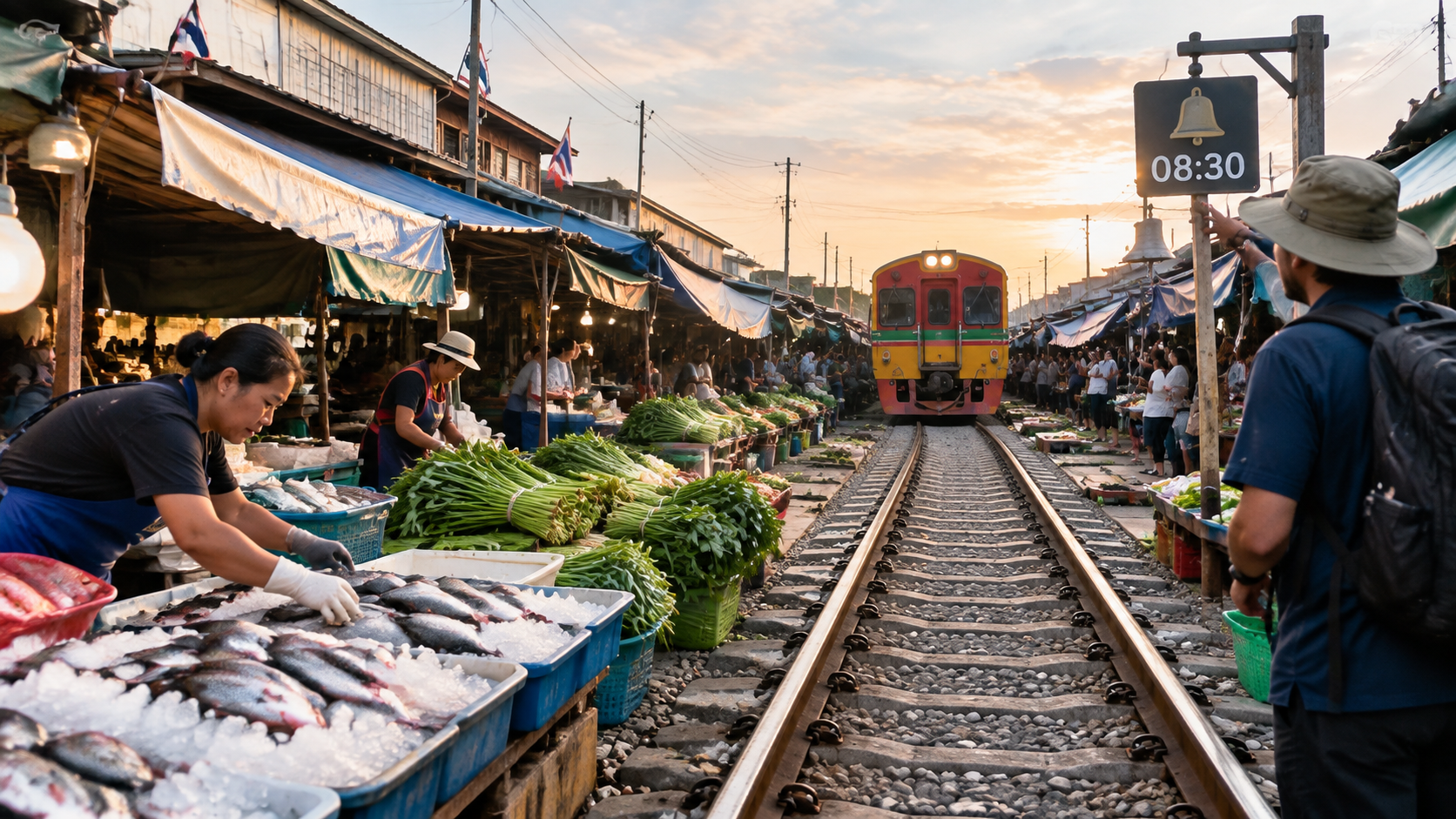 Your experience at Maeklong Railway Market and Amphawa Floating Market Tour