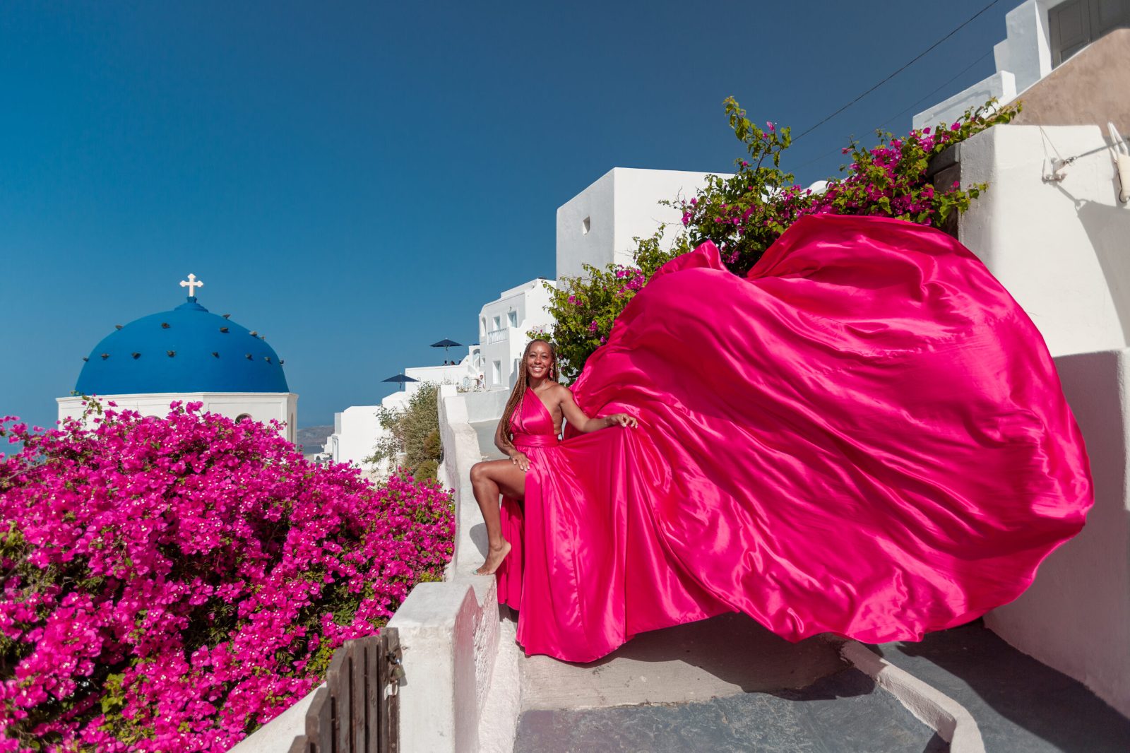 Santorini Flying Dress Photoshoot