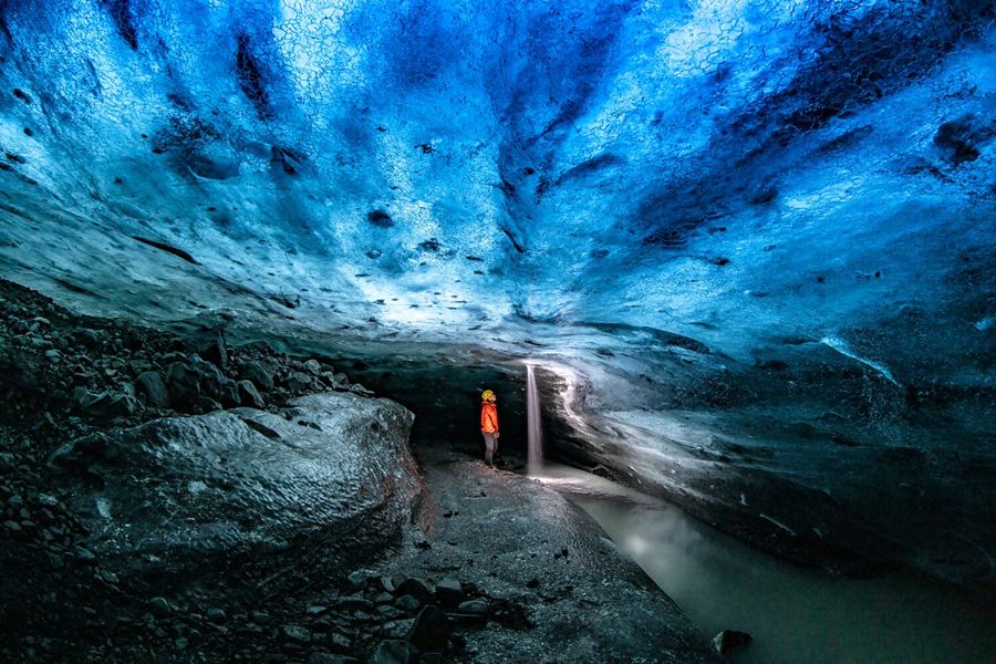 Crystal Blue Ice Cave Interior
