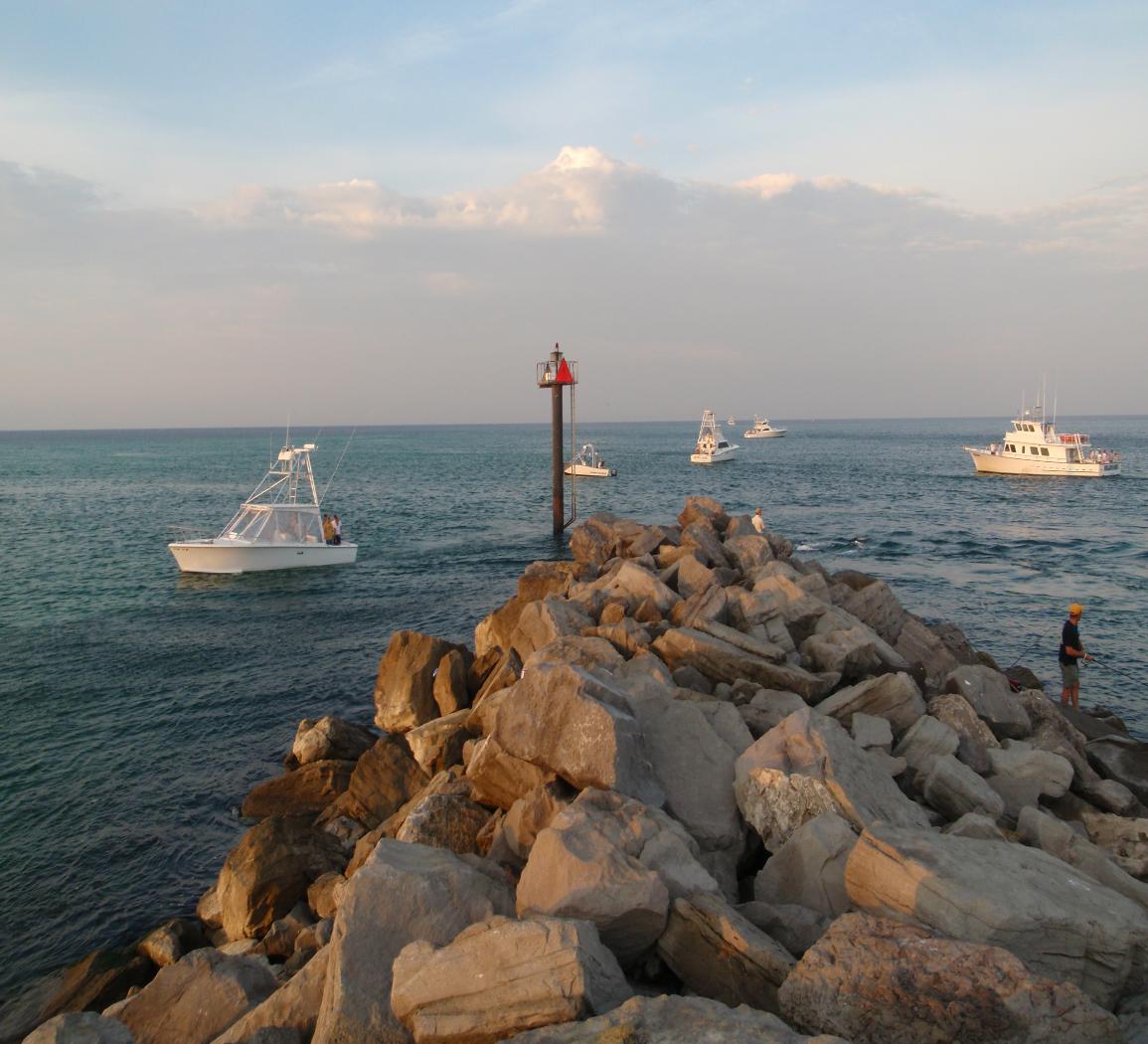 East Pass Jetties view from AJ's Seafood deck