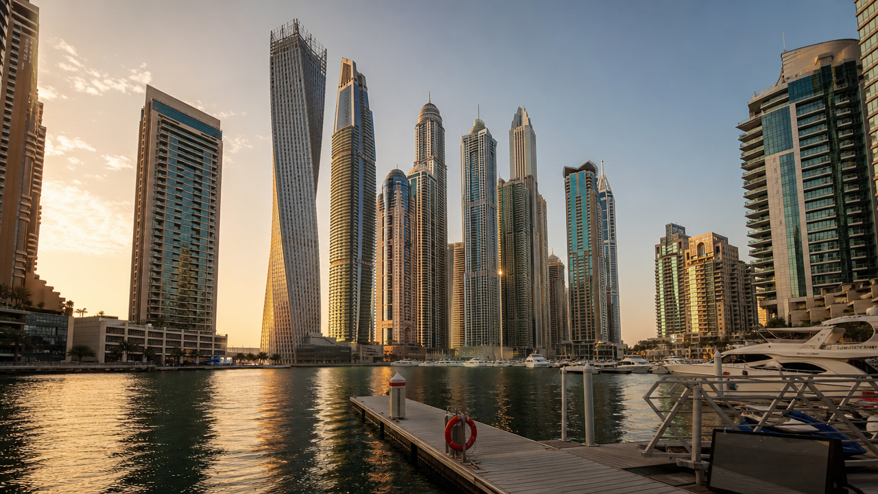 Marina Canal Skyscraper Row