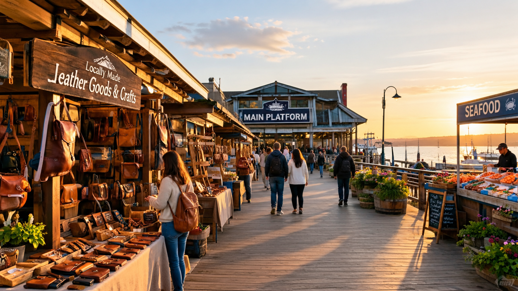 Browse locally made leather goods and crafts while walking to the main platform.