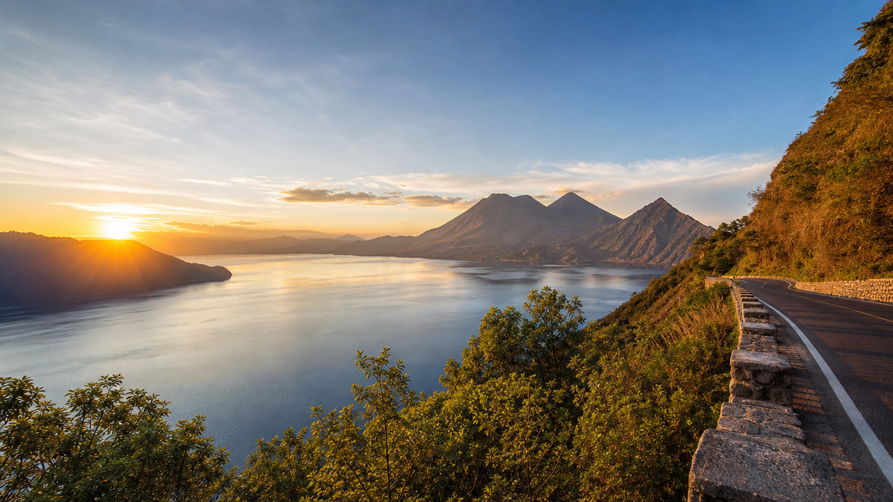 Lake Atitlan dawn panorama
