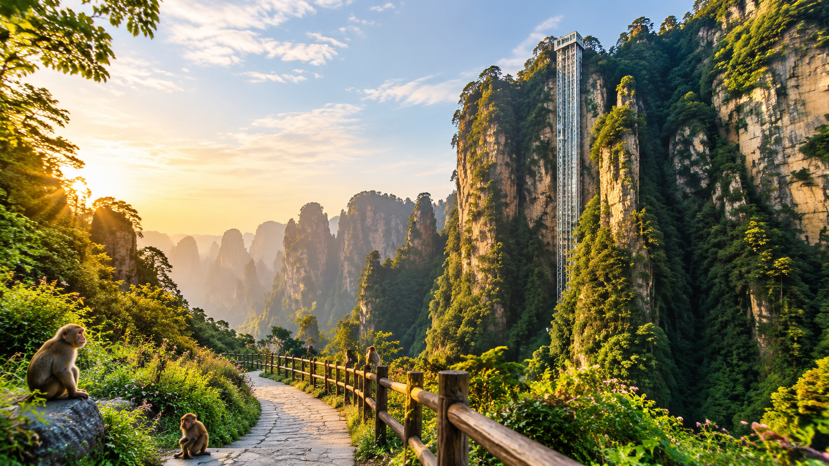 Bailong Elevator photography, mountain lift scenery