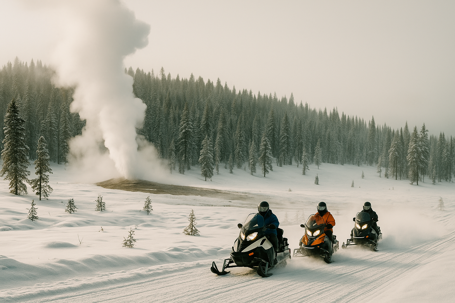 West Yellowstone Snowmobile Tours to Old Faithful