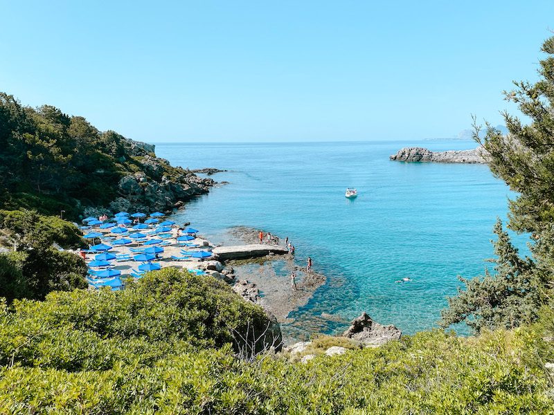 A famous cove characterized by dramatic rock formations and emerald waters. This is a common destination for sea kayaking rhodes excursions.